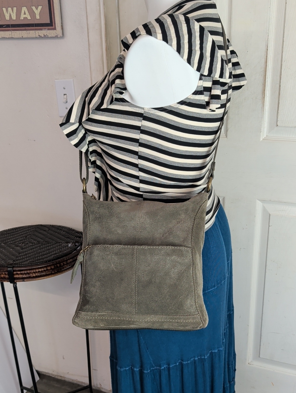 The Sak Olive Green Suede Leather Crossbody Bag